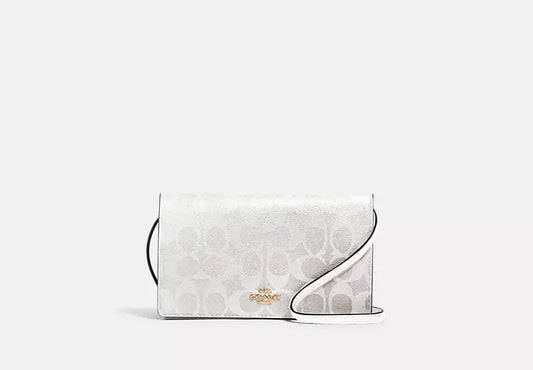 Coach Anna Foldover Clutch Umhängetasche aus charakteristischem Canvas