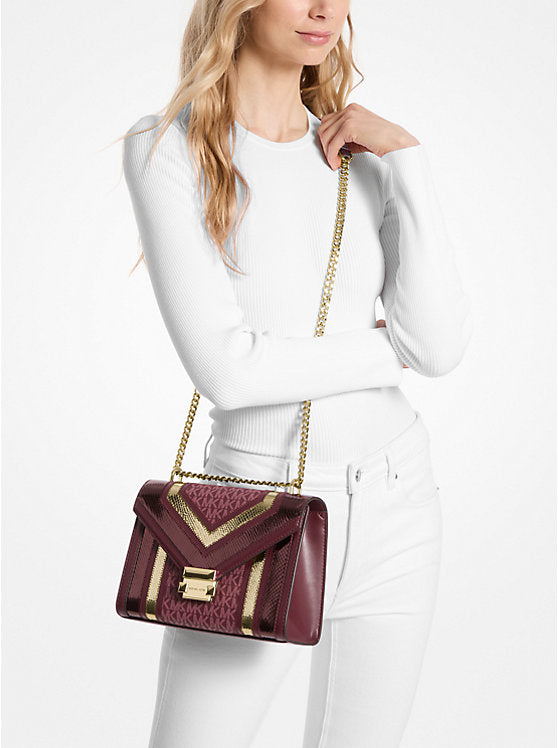 Whitney Medium Signature Logo and Metallic Shoulder Bag