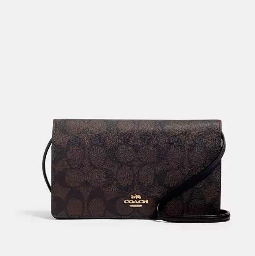 Coach Anna Foldover Clutch Crossbody In Signature Canvas