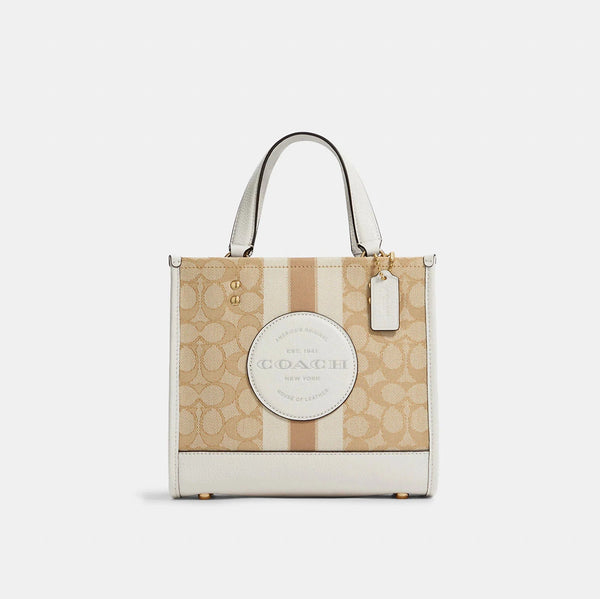 Coach Dempsey Tote 22 In Signature Jakarlı Çizgili ve Coach Yamalı